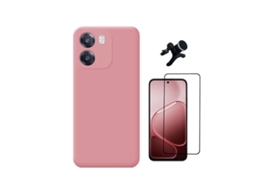 Kit Vidro Temperado Capa Silicone Líquido Suporte Magnético Reforçado Phonecare Para Oppo A6 5g - Rosa