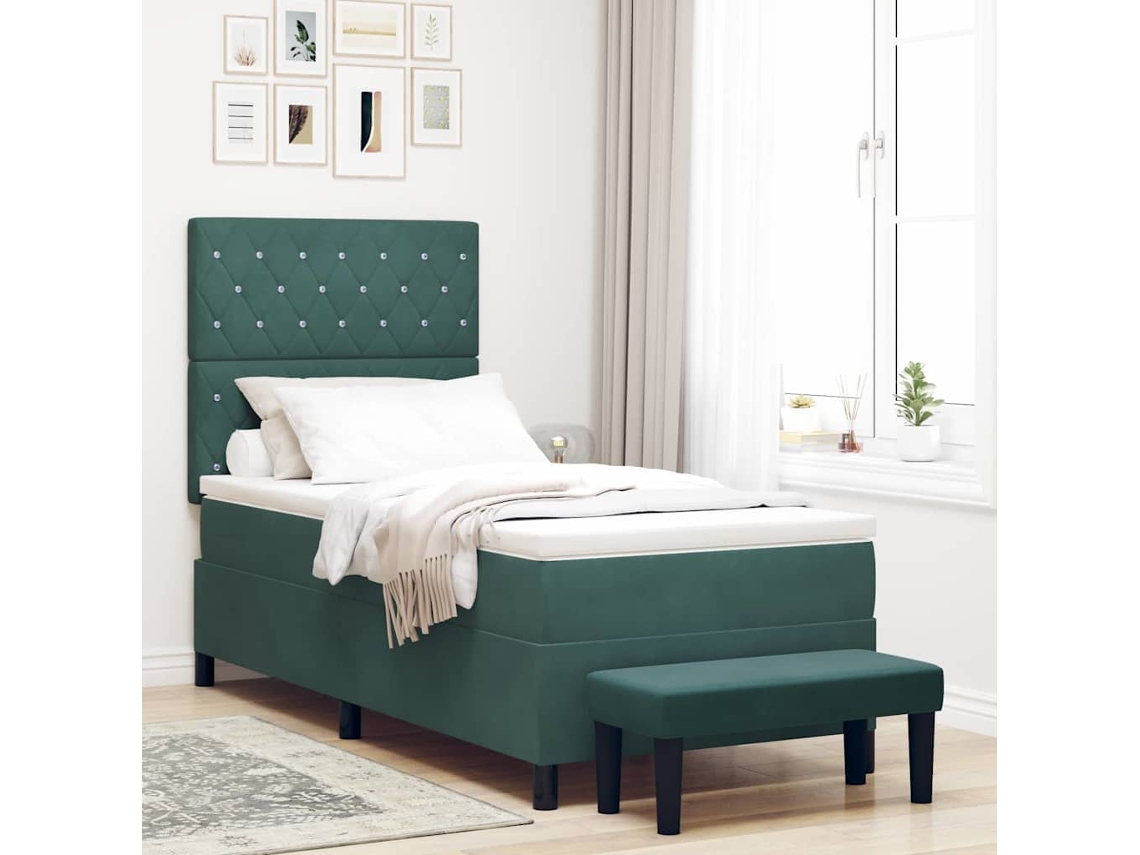 Vidaxl Cama Box com Almofada Verde escuro 200 X 100 Cm Veludo