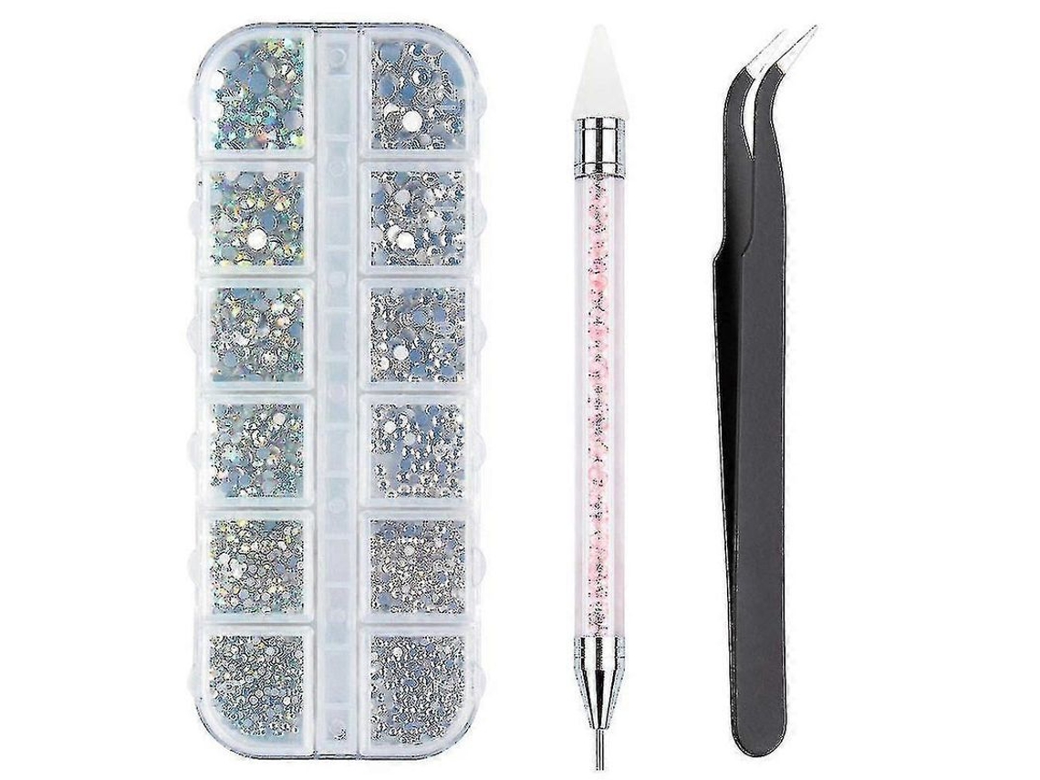 3000pcs Strass 6 Tamanhos com Base Plana, Strass Ab+transparente para Unhas
