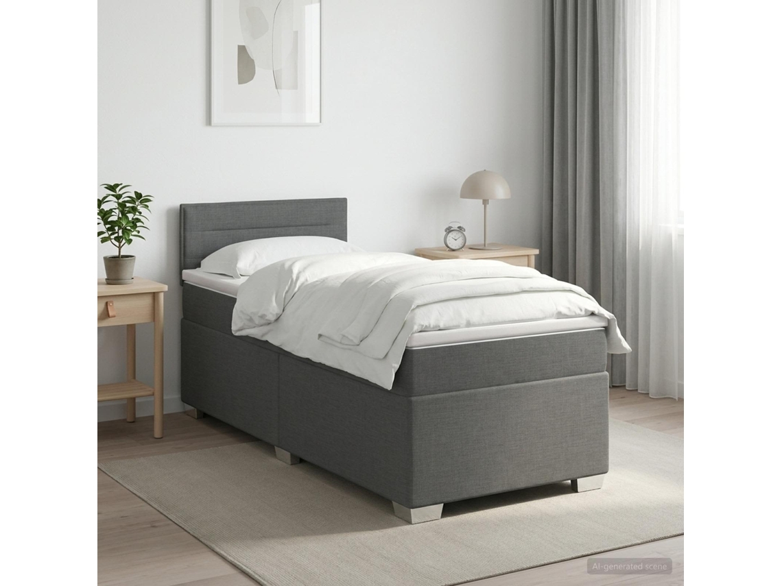 Vidaxl Cama Box Spring Com Colchão Cinzento-escuro 90 X 190cm Tecido