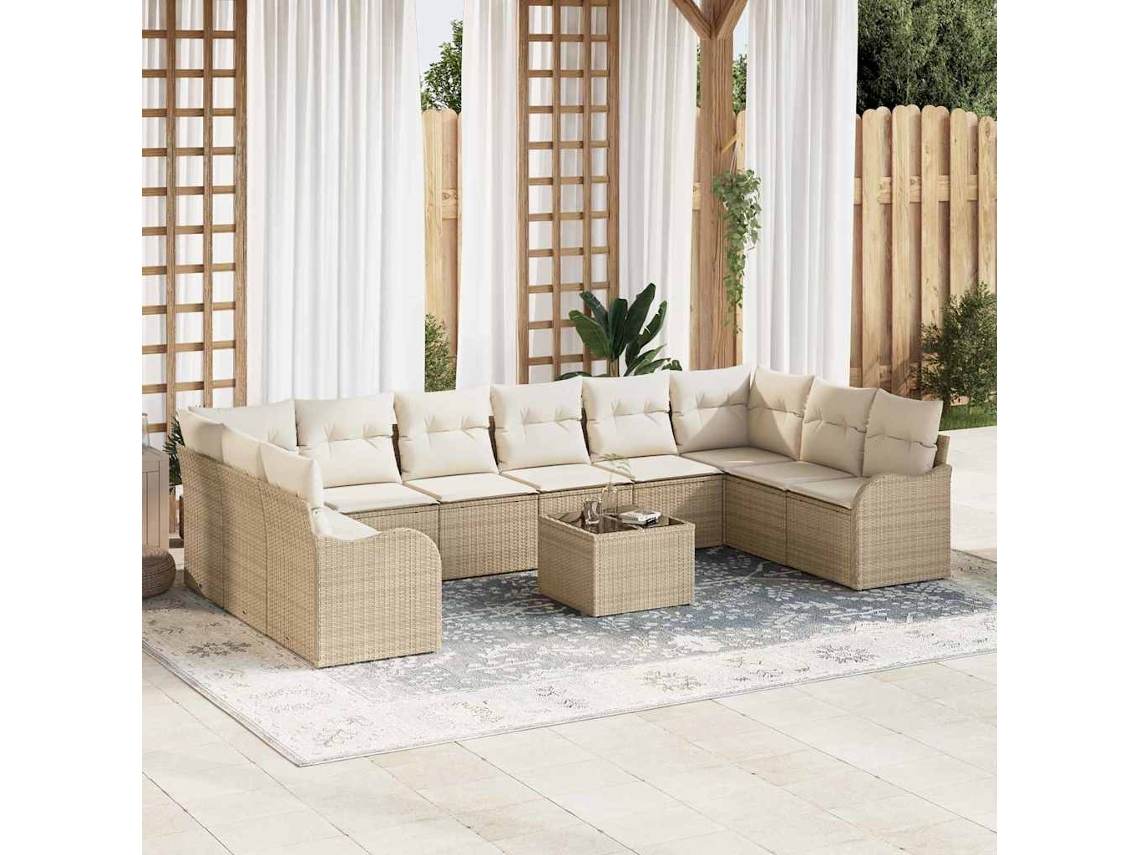 Vidaxl Conjunto De Sofá De Jardim 11 Pcs Bege E Branco Vime Pe