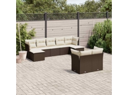 9 Pcs Conjunto Sofás P/ Jardim C/ Almofadões Vime Pe Marrom Dkd Home Decor