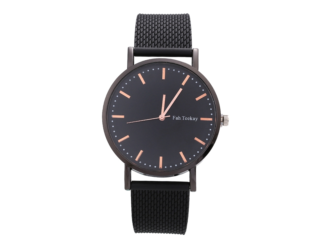 Relógio de Pulso Masculino de Quartzo com Pulseira de Malha Display Analógico Redondo Preto