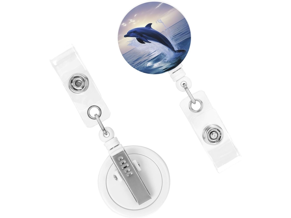 Porta Crachá Retrátil, Porta Crachá Retrátil Em Formato De Golfinho, Elegante E Durável, Com Clipe Chaveiro