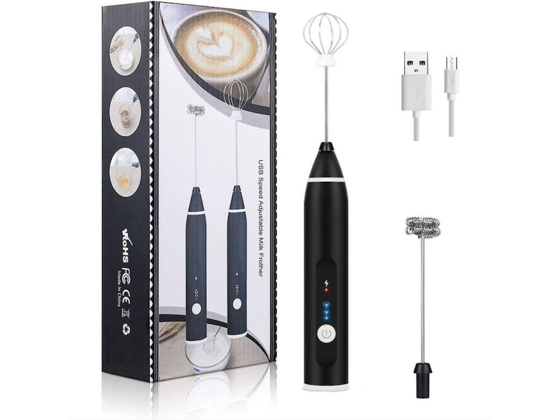 Espumador De Leite Elétrico Preto, Interface Usb, 3 Velocidades, Bateria De 1200mah, Design Prático 2 Em 1.