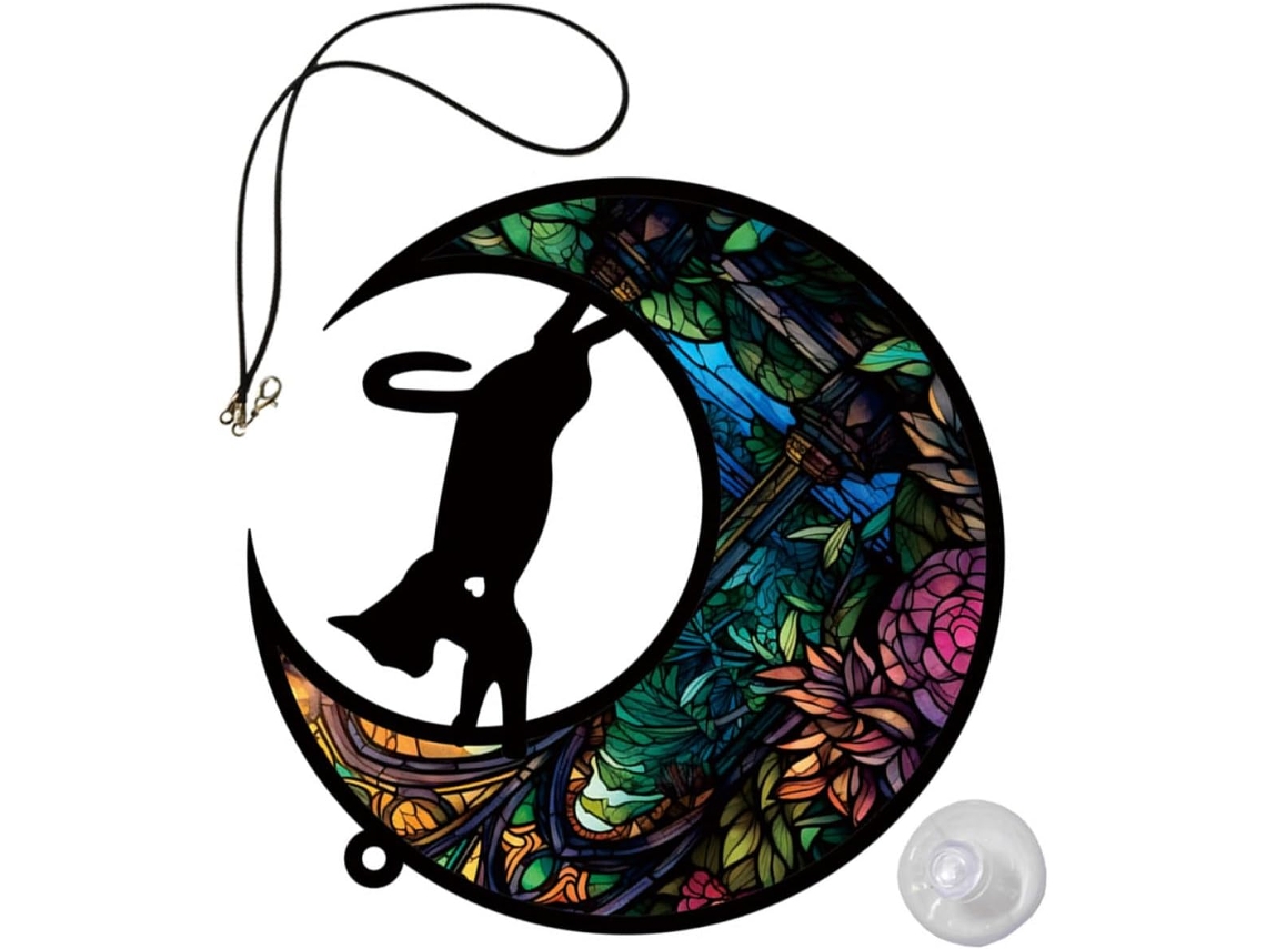 Gato Decorativo para Pendurar com Lua, Feito de Acrílico. Pingente Colorido de Gato com Dispositivo para Pendurar, para CHABERLU