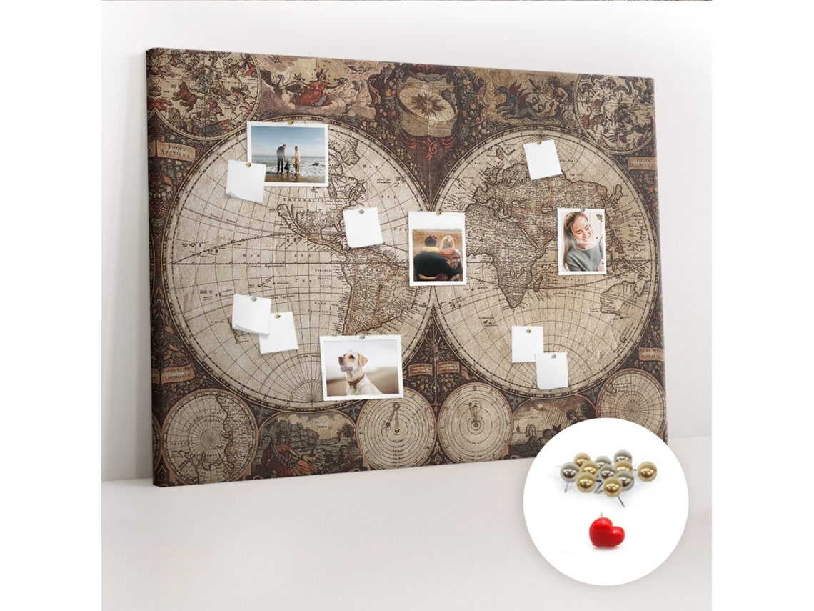 Painel De Cortiça Para Parede Mapa-múndi Antigo Para A Sala De Estar Espelharte (140x100 Cm)