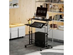 Escritorio Elevable Con Ruedas Enchufes Puertos Usb Altura Ajustable Panel Central Inclinado Y Estante 80x60 Cm Negro