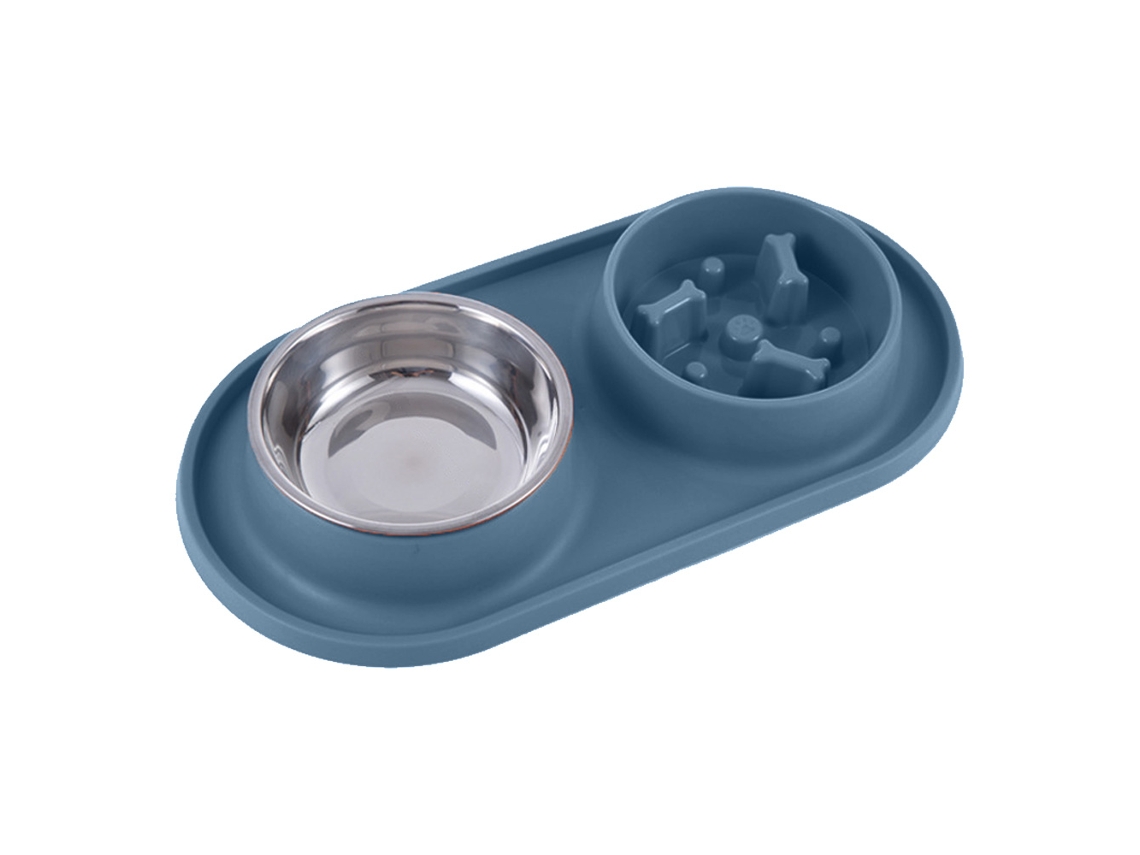 Tigela para Cães com Tapete de Silicone, Antiderrapante, À Prova de Derramamento, com Abertura Larga, para Comida e Água, Azul AQUAFORGE