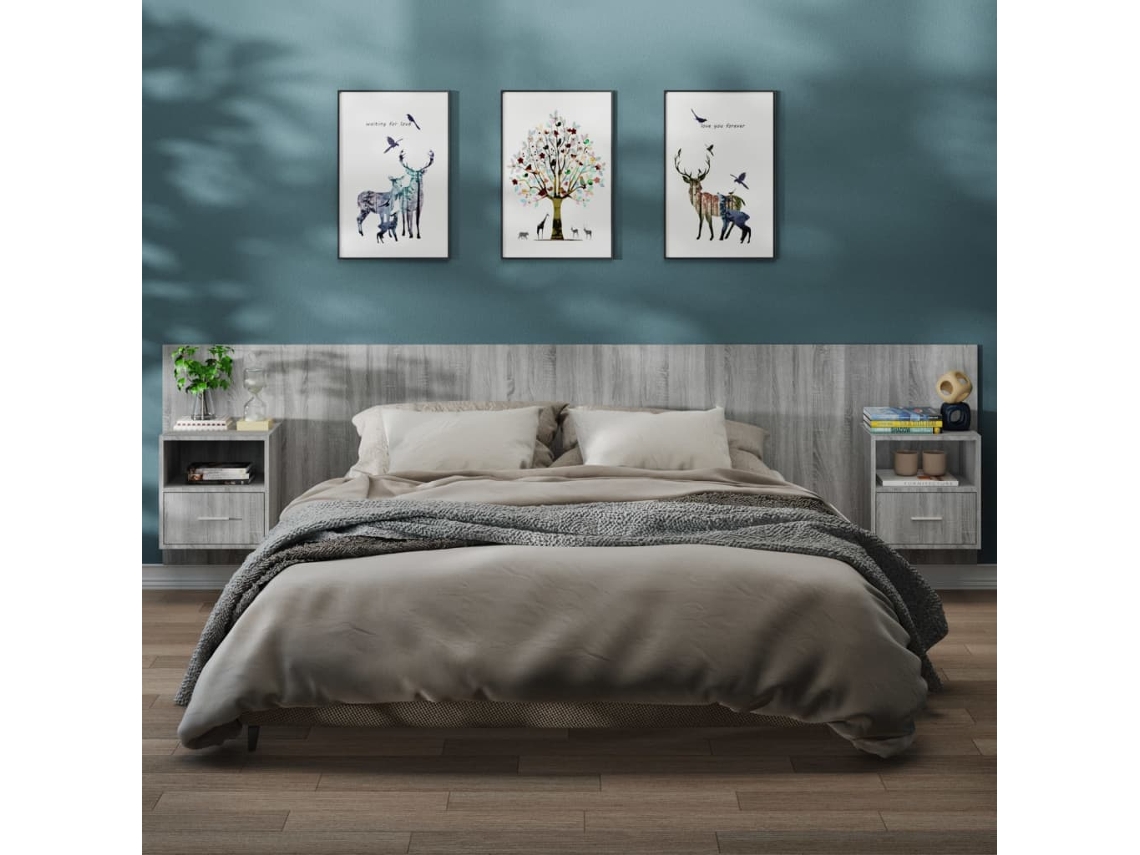 Vidaxl Mesas De Cabeceira Montagem Na Parede 2 Pcs Cinzento Sonoma