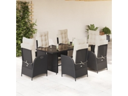 Vidaxl 7 Pcs Conjunto De Jantar P/ Jardim C/ Almofadões Vime Pe Preto