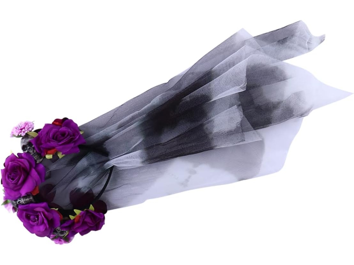Tiara De Halloween Com Caveira E Rosas - Acessório De Cosplay Exclusivo Para Eventos Temáticos