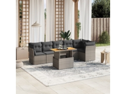 Jogo 7 Peças Sofás P/ Jardim C/ Almofadões Vime Pe Cinza Dkd Home Decor