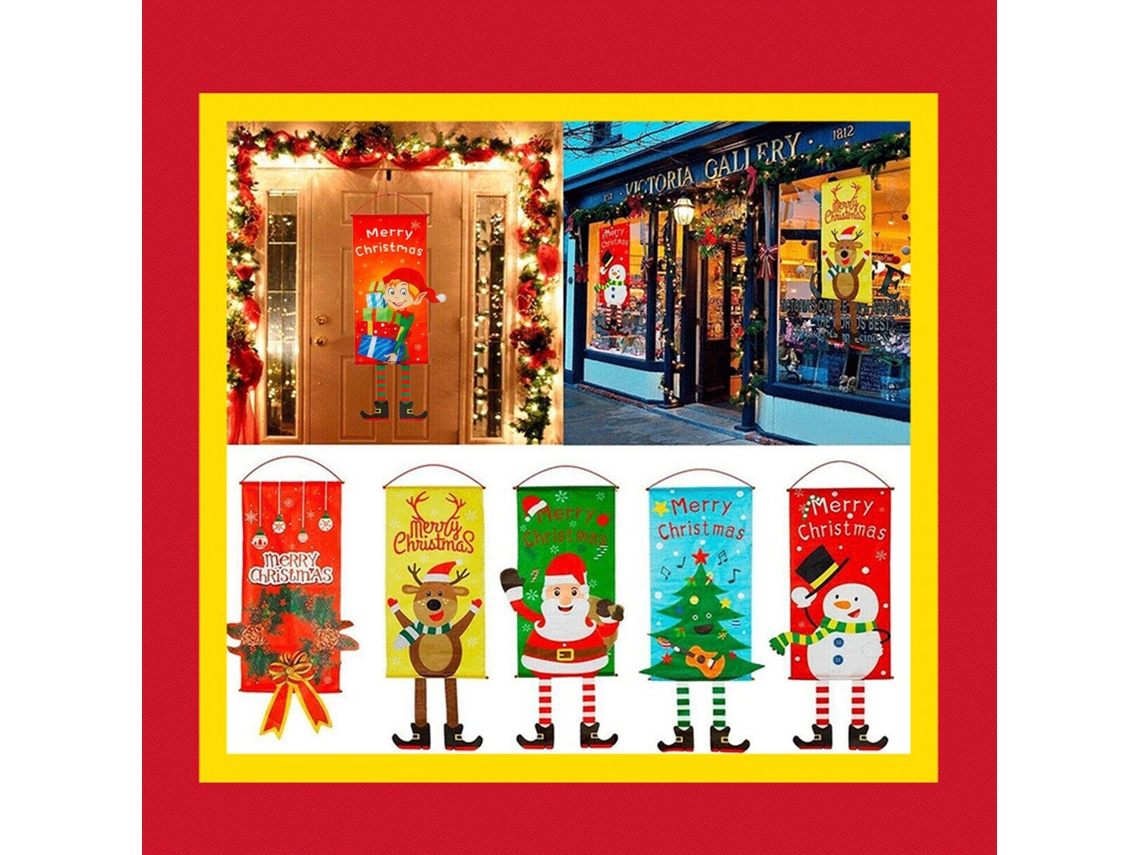 Banner De Natal Em Tecido Laxiscreed Com Boneco De Neve, Cervo, Duende E Árvore Para Portas E Paredes