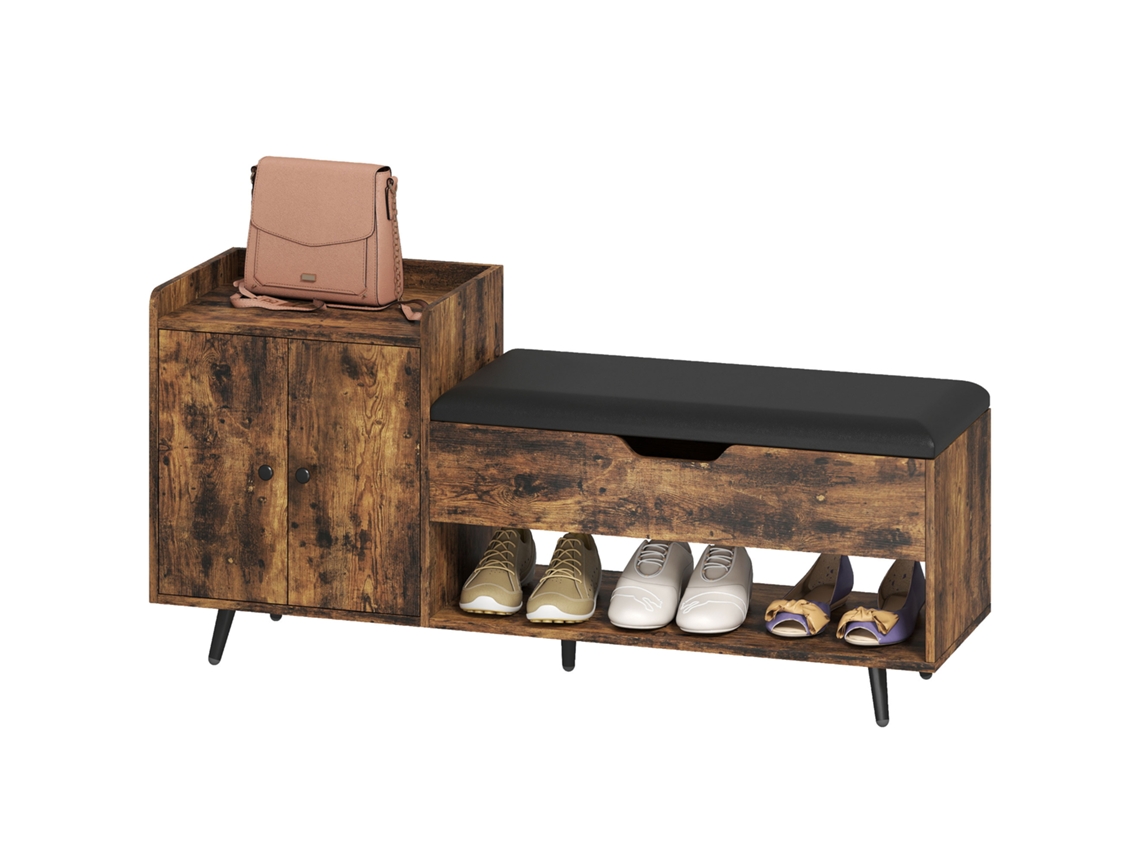 Armário industrial para sapatos marrom, acolchoado, com prateleiras, compartimentos ocultos, portas, 127x35x59cm | S/MARCA