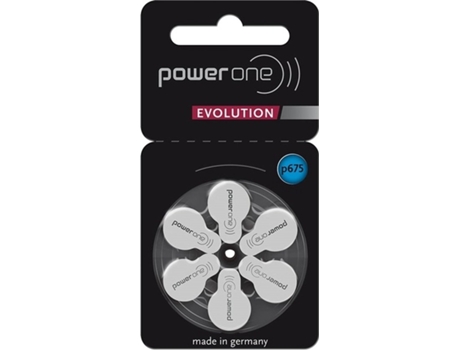 Baterias para Aparelhos Auditivos Powerone Evolution P675 675 Pr44 Fabricadas na Alemanha 1 Blister 6 Peças POWER ONE