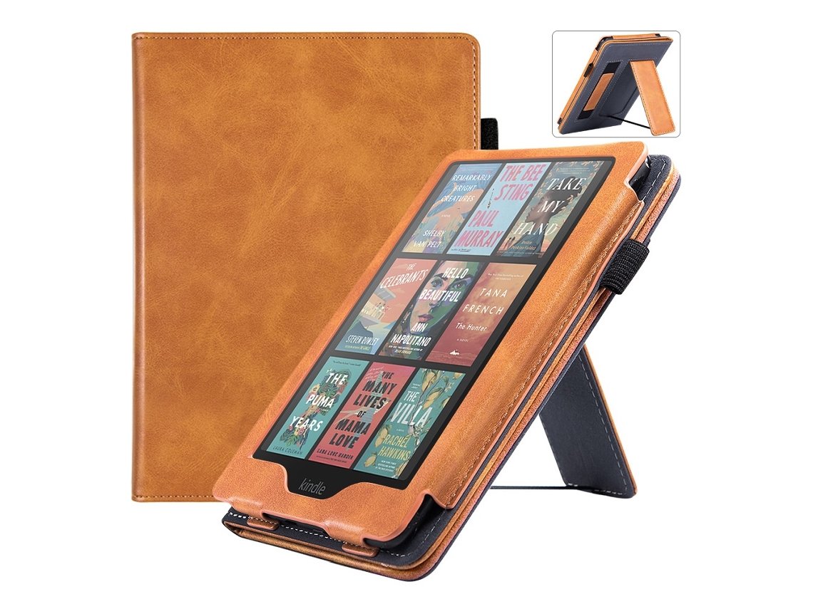 Elysve Capa Protetora Para Kindle Paperwhite 7 Polegadas 12ª Geração 2024 Com Suporte Integrado E Pulseira De Mão Castanho