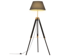 Vidaxl Candeeiro De Chão Tripé 141 Cm Teca Maciça Preto/dourado