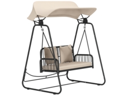 Balanço de Jardim Rattan 2 Lugares com Toldo Solar e Almofadas,240kg,149x121x180cm,caqui BTFORUS