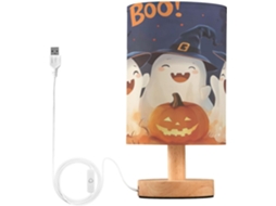 Luminária De Cabeceira Skyshu Halloween Boo Pequena Mesa Led Usb Com Base Madeira Antiderrapante E Cúpula Que Não Agride