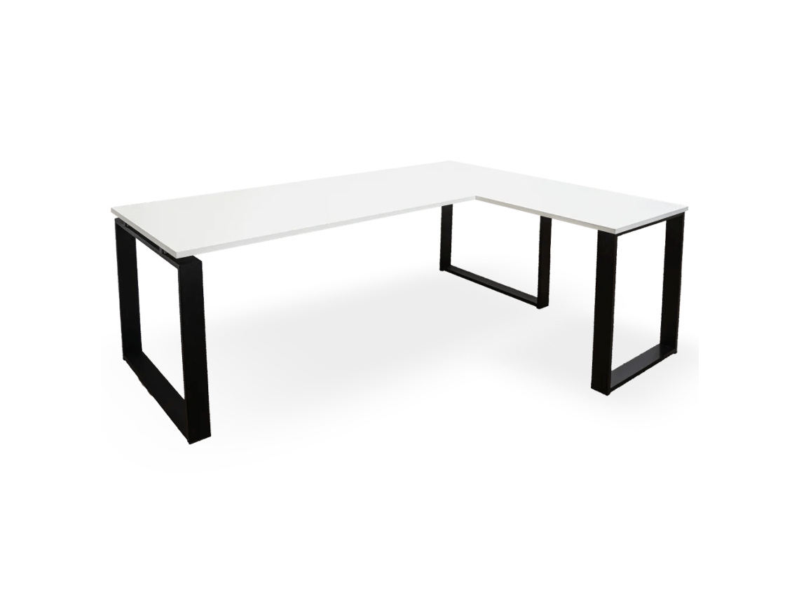 Escrivaninha De Canto Com Gaveta À Direita. Estrutura De Metal Preta. 75 X 160 X 160 Cm. Branca. Ofilike
