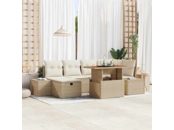 Vidaxl Conjunto De Sofá De Jardim 7 Unid. Bege Vime Pe