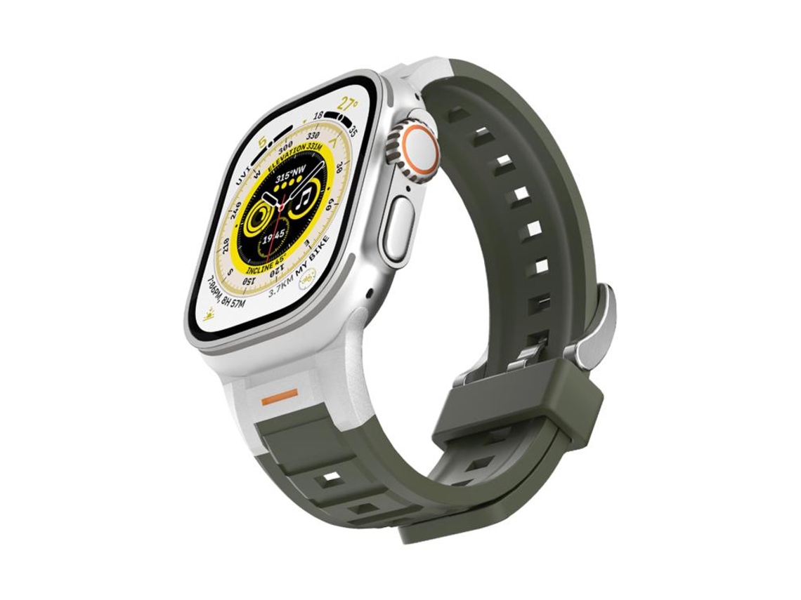 Bracelete para Apple Watch 46/49/45/44mm Silicone Colorida com Junta Metálica Pioneer Verde Floresta XIAOMOYU
