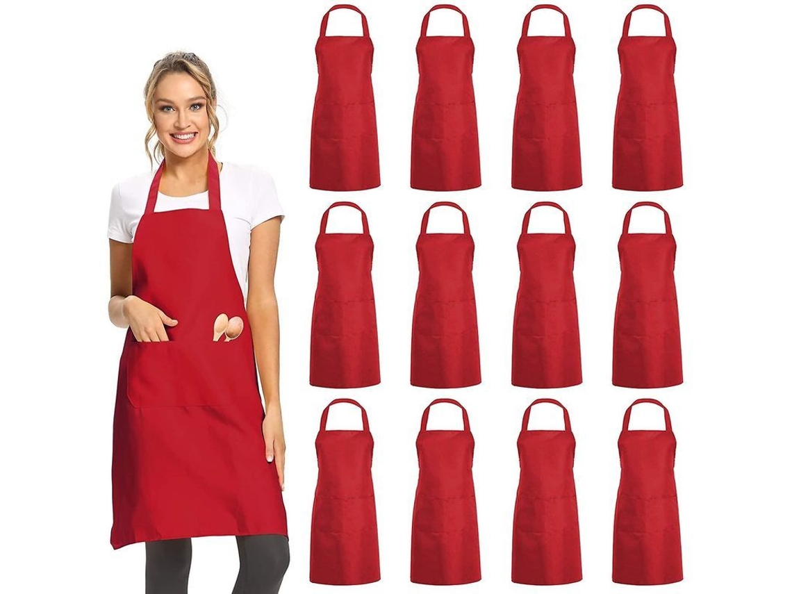 Delantal Plano Rojo 12 Pacotes Com 2 Bolsos Unissex Para Cozinha Churrasco Comercial