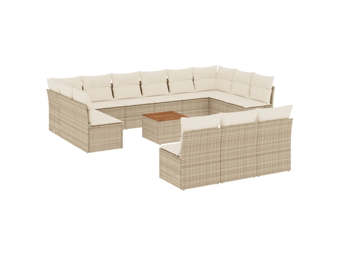 Conjunto 14 de sofás p/ jardim com almofadões VIDAXL vime PE bege