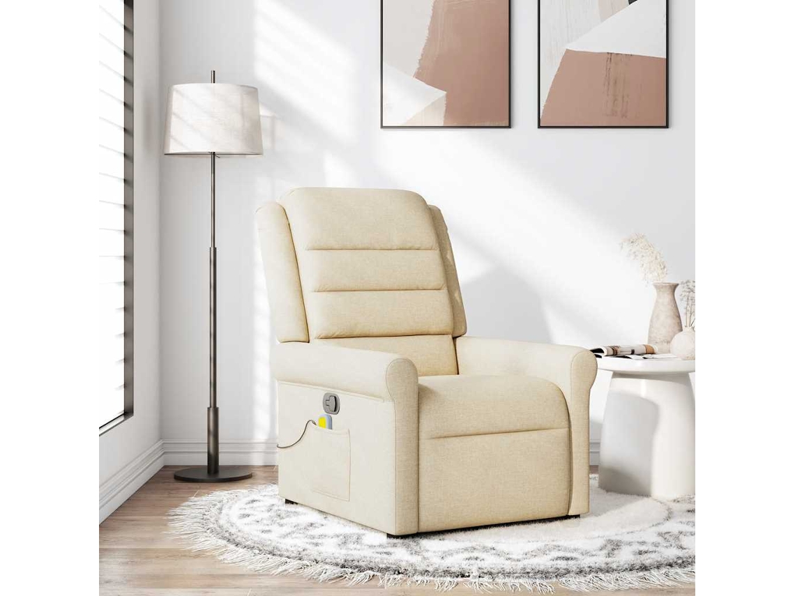 Vidaxl Poltrona De Massagens Reclinável Tecido Cor Creme
