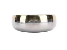 Tigela Grande de Servir de Aço Inox Sus304, 380ml, com Borda Dourada, para Frutas, Decoração