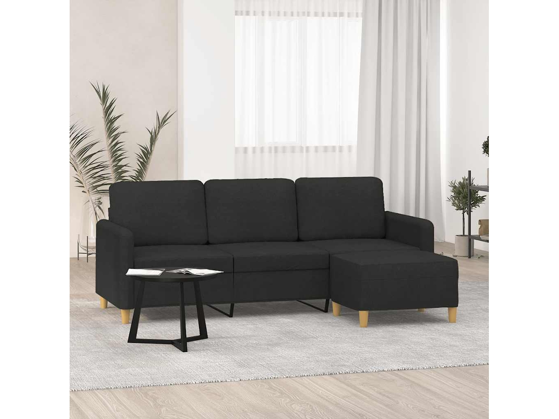 Vidaxl Sofá De 3 Lugares Com Apoio De Pés 180 Cm Tecido Preto