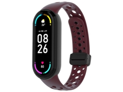 Bracelete Para Xiaomi Smart Band 10/9/8 - Silicone - Fivela Magnética Preta Vermelho Vinho