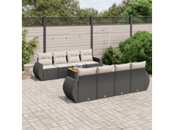 Vidaxl 9 Pcs Conjunto De Sofás P/ Jardim C/ Almofadões Vime Pe Preto