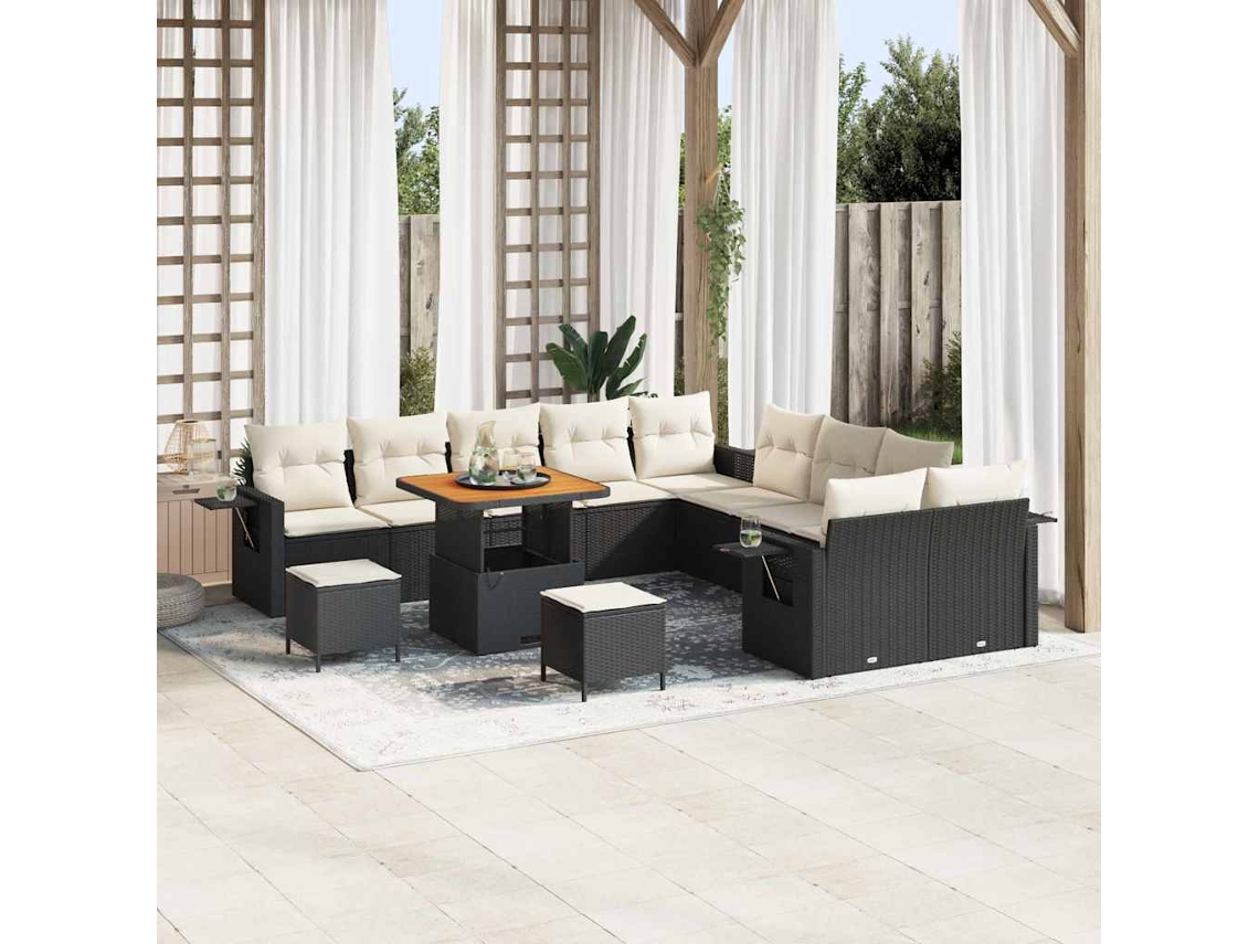 Vidaxl Conjunto De Sofá De Jardim 13 Unid. Preto Vime Pe
