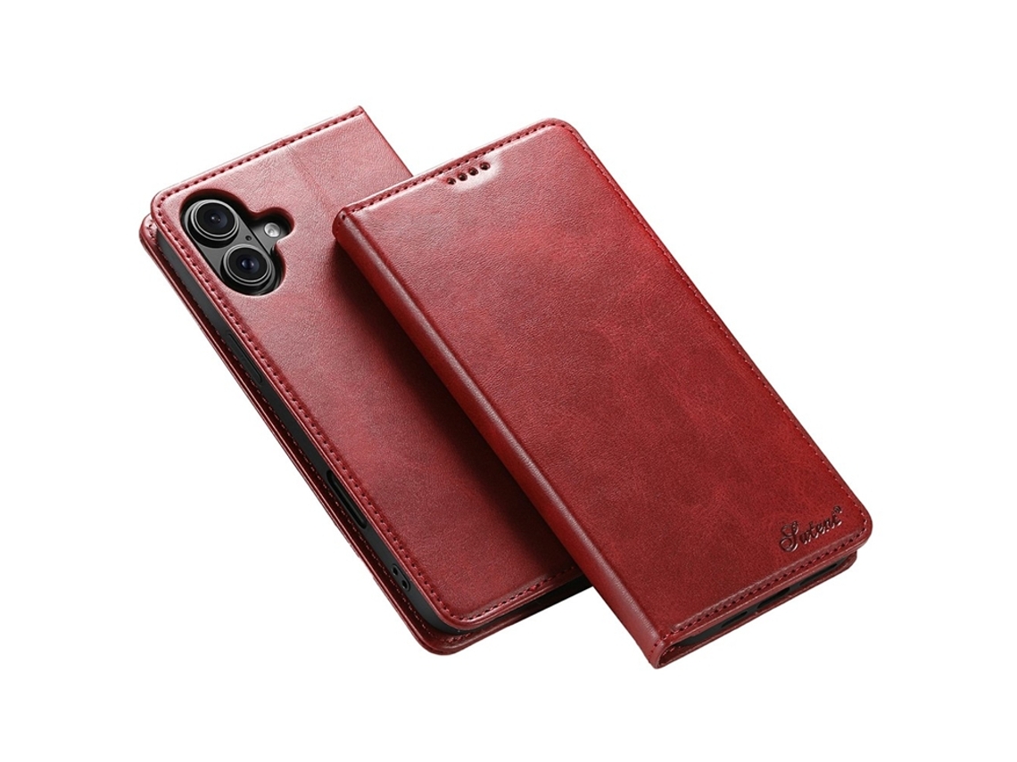 Capa Carteira Suteni Para Iphone 17 Em Couro Sintético - Vermelha