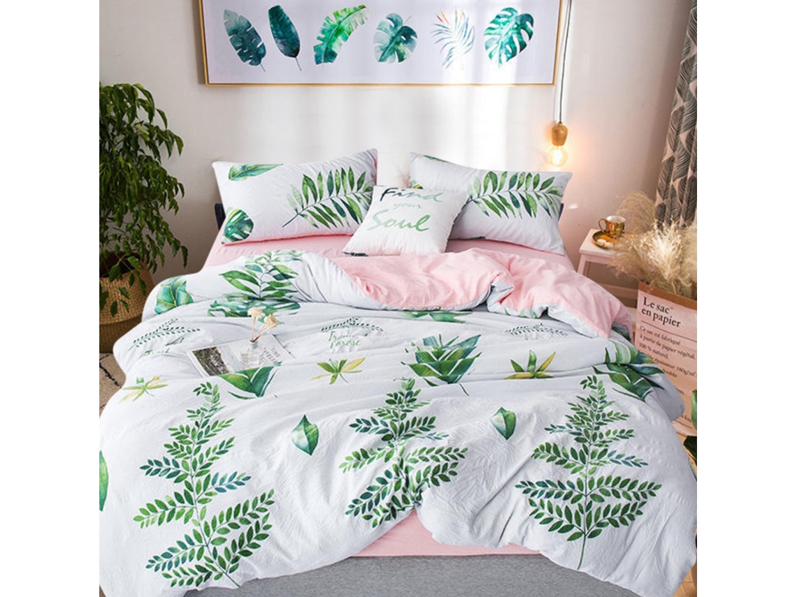Conjunto De Lençóis De Alta Qualidade Com Padrão De Plantas, Compatível Com Twin/queen/king, Eoocoo