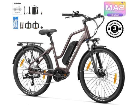 Bicicleta Elétrica Touroll Ma2 Motor Central 250w 36v 13ah Pneus 27.5 Velocidade Máxima 25km/h Autonomia Máxima 100km Suspensão Com Bloqueio Marrom