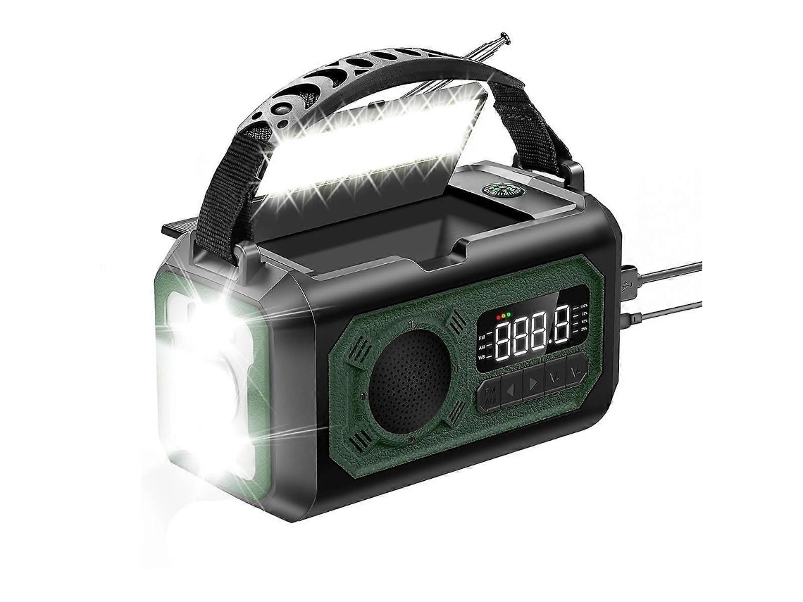 RÁDIO DE MANIVELA AQUAFORGE com célula solar, lanterna, bateria externa de 2000mah