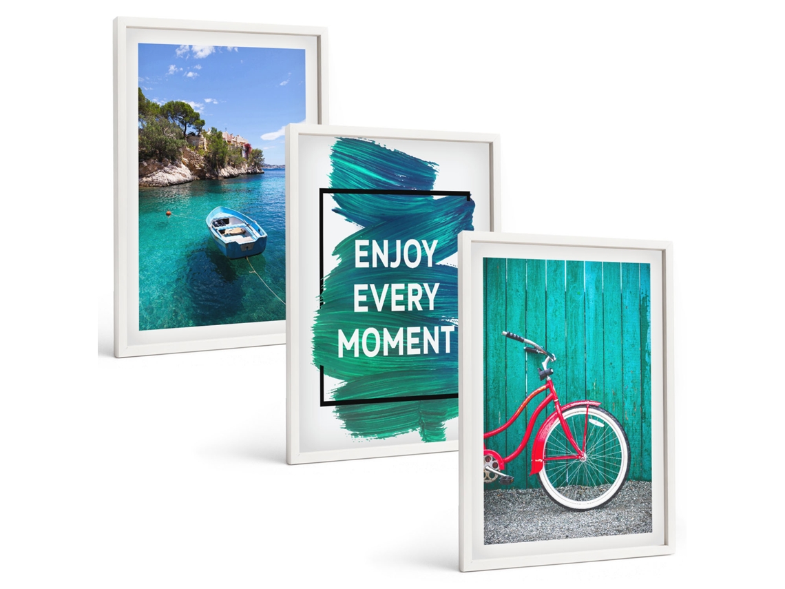 Pinturas Murais Modernas Mar, Barco, Bicicleta, Inspiração Moldura Branca Quadros Para O Escritório Espelharte (3 Piezas De 40x60 Cm)