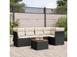 Jogo de Sofá Jardim 6 Peças C/ Almofadões Vime Pe Preto Dkd Home Decor