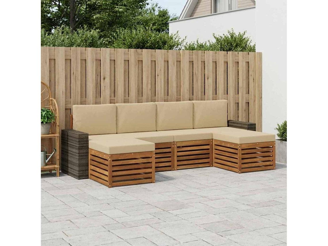 Vidaxl Conjuntos De Sofás Com Almofada 6 Pcs Natural E Bege