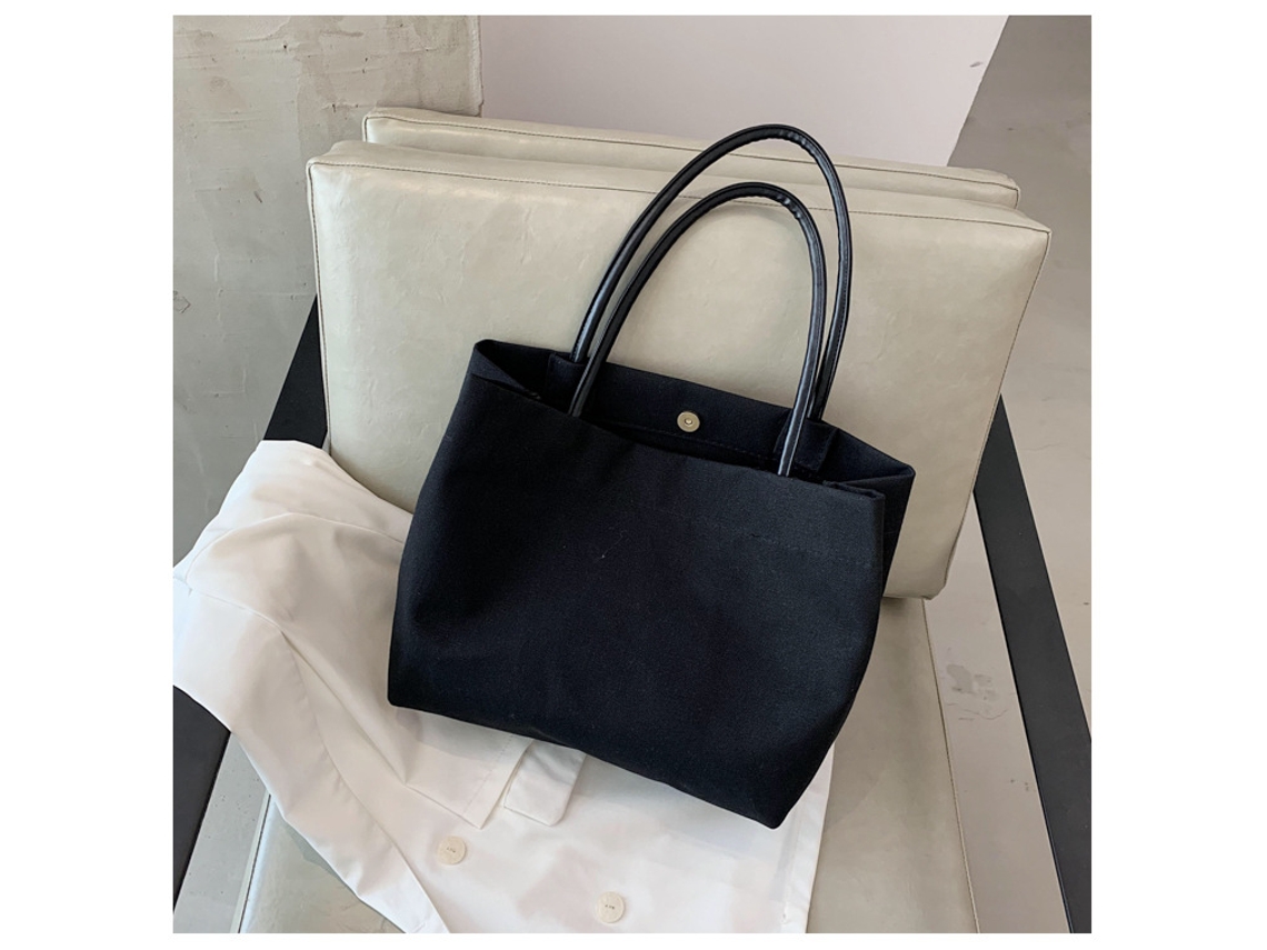 Bolsa tote preta com alças em couro sintético, fecho de pressão, interior espaçoso AQUAFORGE