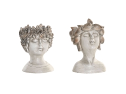 Plantador Home Esprit Cinzento Resina Face Shabby Chic 18 X 15 X 23 Cm (2 Unidades)