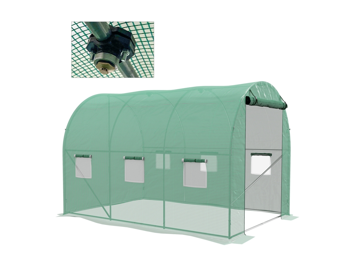 Estufa De Verde Jardim Em Túnel 6 M² Com Sistema Irrigação Integrado, 3l X 2 L Janelas Porta Enrolar