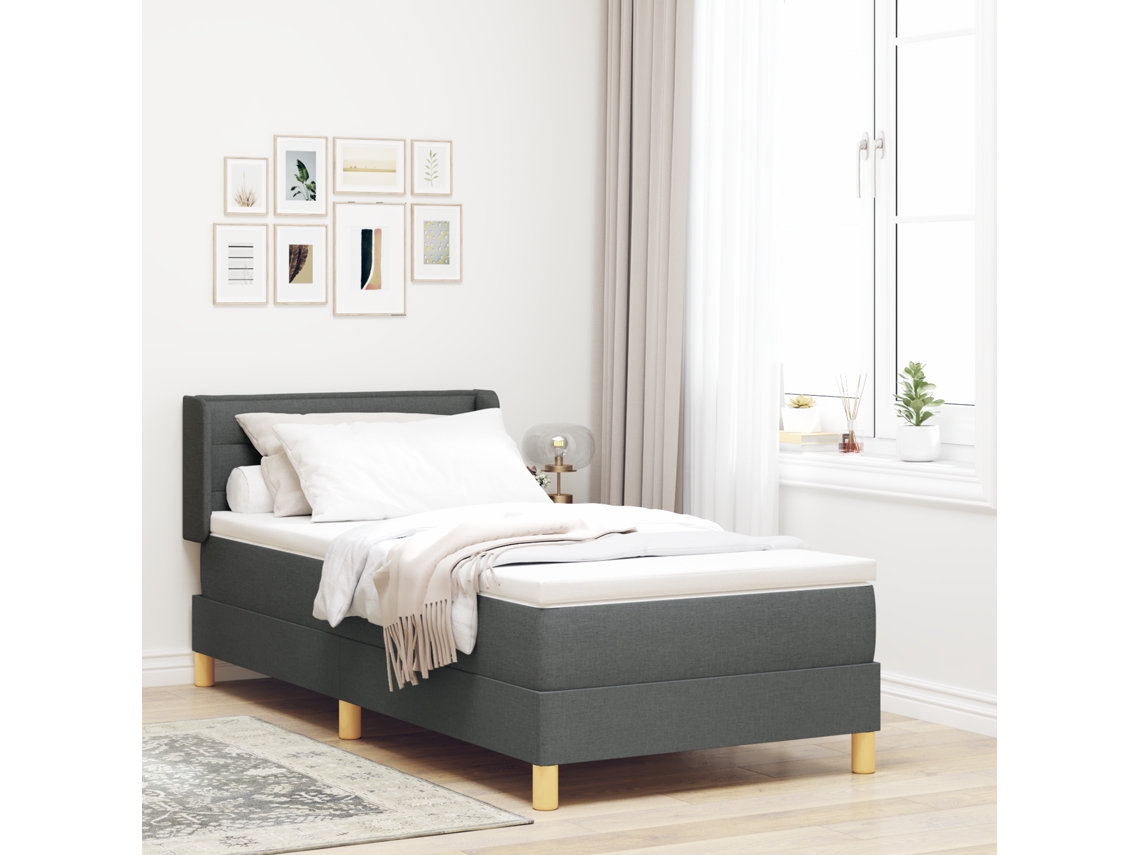 Cama Box Spring Com Colchão Cinza Escuro, 90 X 200 Cm, Em Tecido.