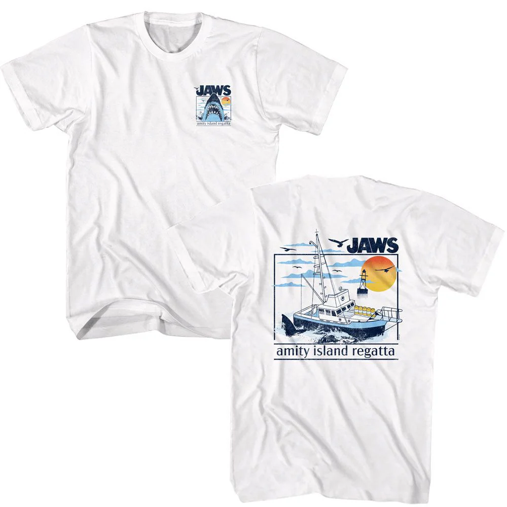 Unisex Adult T-shirt Rockinstone Jaws Movie Amity Island Regatta White Sizexxxl