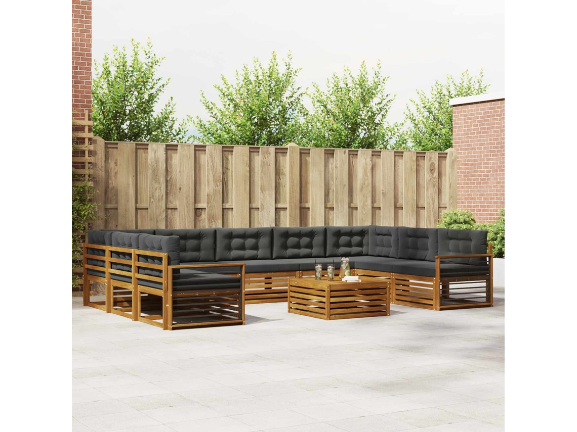 Vidaxl Conjunto De Sofás Para Exterior 10 Unid. Natural E Antracite