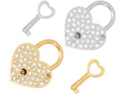 Conjunto Com 2 Cadeados Em Formato De Coração E Chave, Com Mini Cadeados Prateados E Dourados.