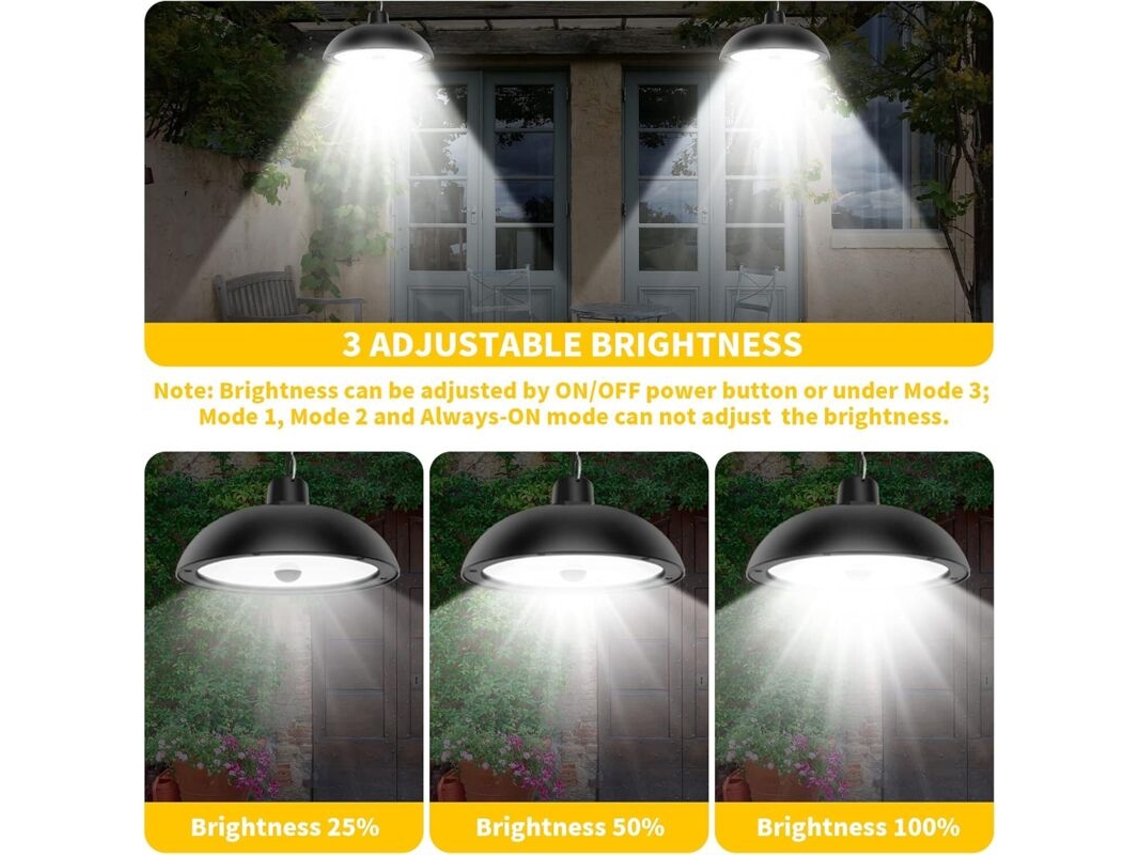 Luminária solar externa Brilvibera, 78 LEDs, 4 modos com detector e controle remoto.